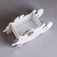 Кашпо деревянное "Кот, исполняющий желания" малый, 19,5х7,5х12,5 см, дуб, белый