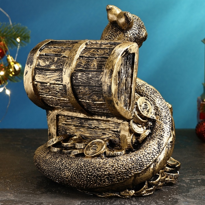 Копилка "Змея с сундуком " черное золото, 25х26х23см