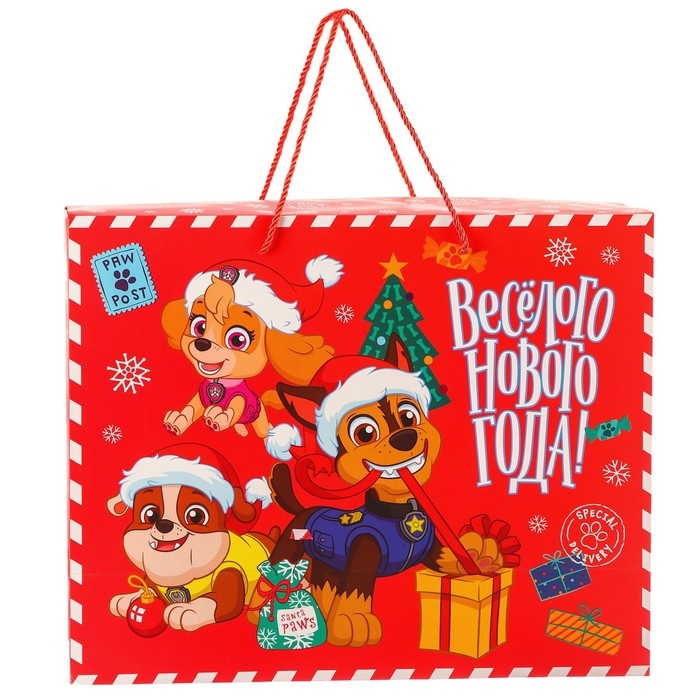 Новый год. Пакет-коробка "Веселого Нового Года!" 15х50х40 см, Paw Patrol