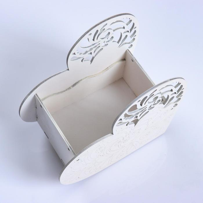 Кашпо деревянное "Сердце ажурное", белый, 18&times;8.6&times;14 см