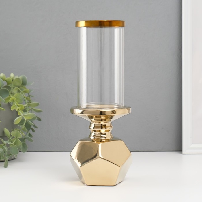 Подсвечник керамика, стекло на 1 свечу Подсвечник керамика, стекло на 1 свечу "Грани" d=7,5 см золото 10,5х10,5х27 см