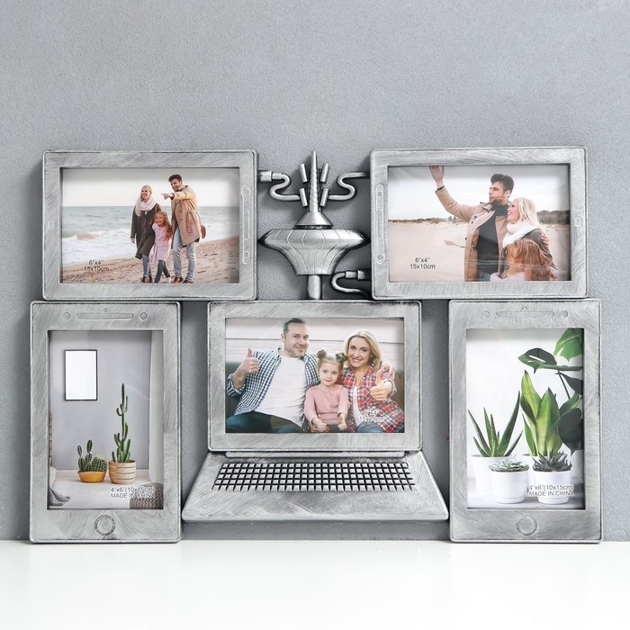 Фоторамка пластик на 5 фото 10х15 см Фоторамка пластик на 5 фото 10х15 см "Ноутбук" тёмное серебро 30,5х44,5 см