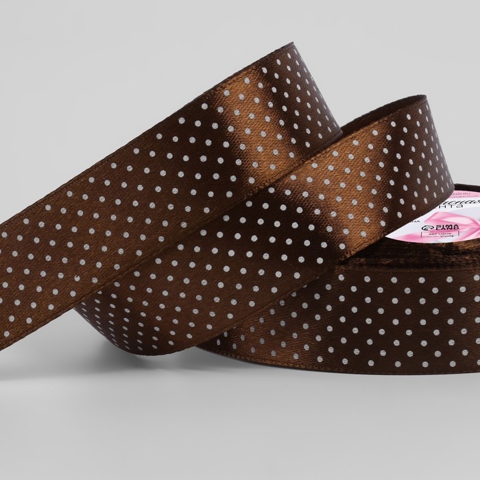 Лента атласная &laquo;Горошек&raquo;, 25 мм &times; 23 &plusmn; 1 м, цвет коричневый №032