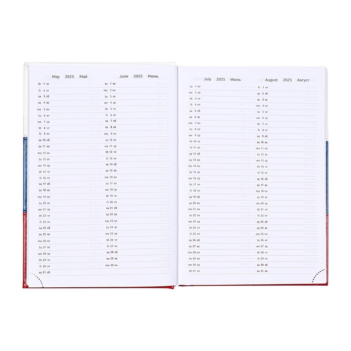 Ежедневник датированный 2025 года, deVENTE. Flag, A5 168 листов, твердая обложка кожзам с поролоном, тиснение фольгой, перфорация, ляссе, блок 70 г/м2