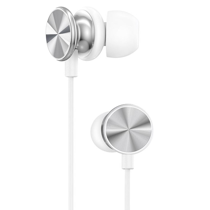 Наушники Hoco M96, проводные, вакуумные, микрофон, 1.2 м, серебристые