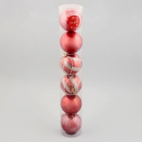 Набор шаров пластик d-8 см, 6 шт "Эйвери" полосы, серебристо-красный