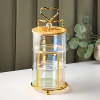 Менажница стеклянная трёхъярусная &laquo;Сердце&raquo;, 500 мл, 12,2&times;27,5 см, цвет перламутровый