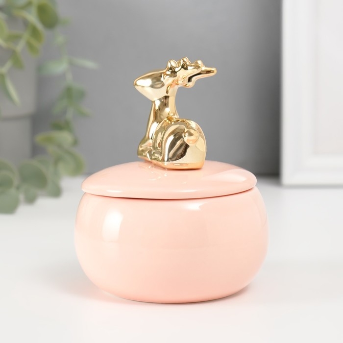 Шкатулка керамика Шкатулка керамика "Золотой олень" розовая 8х8х10 см