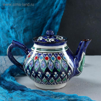 Чайник Риштанская Керамика "Цветы", 700 мл, синий микс Чайник Риштанская Керамика "Цветы", 700 мл, синий микс