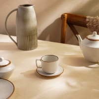 Чайная пара фарфоровая SL Home &laquo;Волна в камне&raquo;, 2 предмета: чашка 200 мл, блюдце d=12,5 см, цвет белый