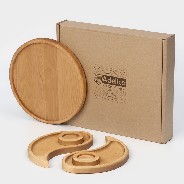 Подарочный набор деревянной посуды Adelica &laquo;Инь-янь&raquo;, менажница 2 шт, поднос, подсвечник 2 шт, берёза