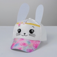 Кепка детская для девочки &laquo;Заюшка&raquo;, с ушками, цвет белый, р-р 52-54, 5-7 лет