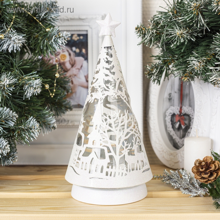 Светодиодная фигура &laquo;Ёлка с оленями&raquo; 13 &times; 31 &times; 13 см, пластик, батарейки ААх3 (не в комплекте), свечение тёплое белое