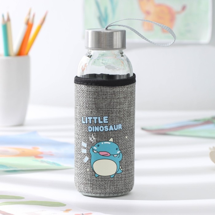 Бутылка для воды стеклянная в чехле &laquo;Дино&raquo;, 300 мл, h=17 см, рисунок МИКС