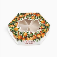 Коробка складная «Мандаринчики», 23 х 23х 4 см, Новый год Коробка складная «Мандаринчики», 23 х 23х 4 см, Новый год