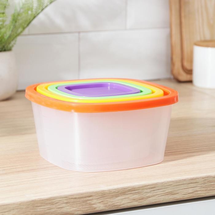 Набор пищевых контейнеров «BioFresh», 4 шт: 0,23 л, 0,5 л, 0,9 л, 1,55 л, прозрачные, крышки микс Набор пищевых контейнеров «BioFresh», 4 шт: 0,23 л, 0,5 л, 0,9 л, 1,55 л, прозрачные, крышки микс