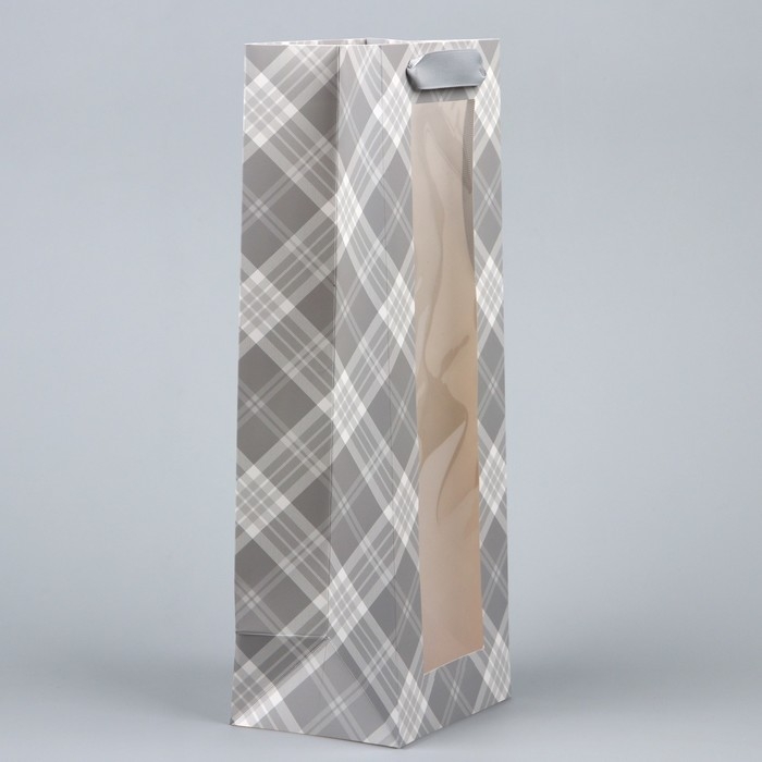 Пакет подарочный под бутылку, упаковка, &laquo;Клетка&raquo;, 36 х 13 х 10 см