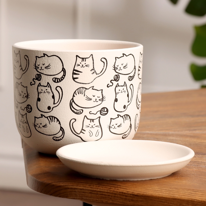 Горшок цветочный Коты белый бук №1, 0,8 л, d - 12 см