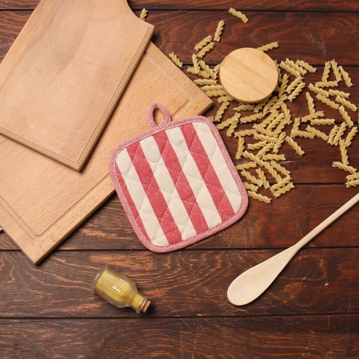 Новый год. Прихватка Доляна Полоса цв.красный17х17 50%п/э 50% хл