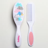 Расчёска детская + массажная щётка с натуральной щетиной для волос в наборе &laquo;Малыши и малышки&raquo;, от 0 мес.