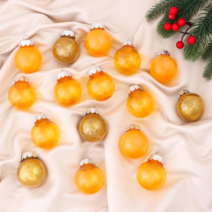 Набор шаров пластик d-5 см, 16 шт "Фелиция ассорти" золотисто-жёлтый