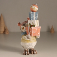 Сувенир полистоун "Совушка в платье со снежинками, с горой подарков" 13,6х8х20,5 см