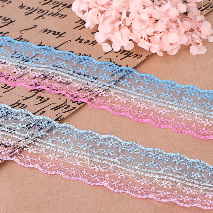 Кружево капроновое &laquo;Градиент&raquo;, 45 мм &times; 10 &plusmn; 1 м, цвет розовый/голубой №4