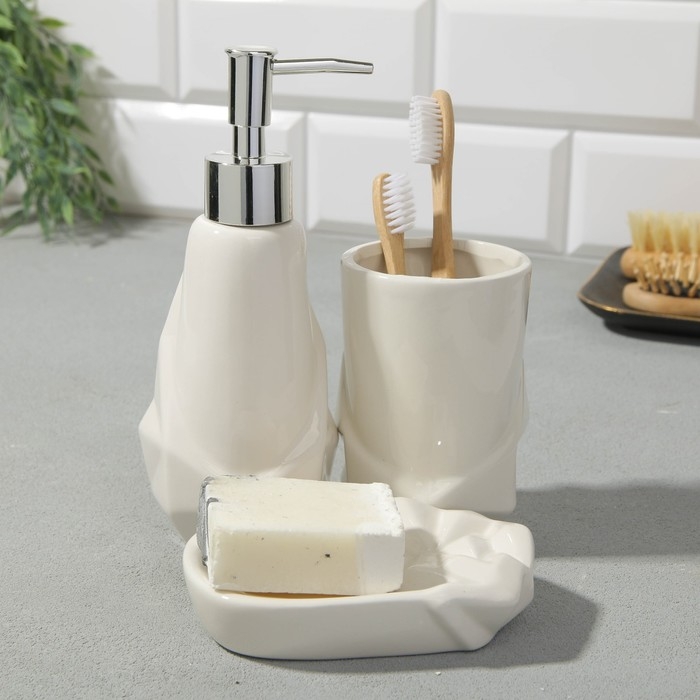 Набор: дозатор, стакан, мыльница &laquo;Белый&raquo;