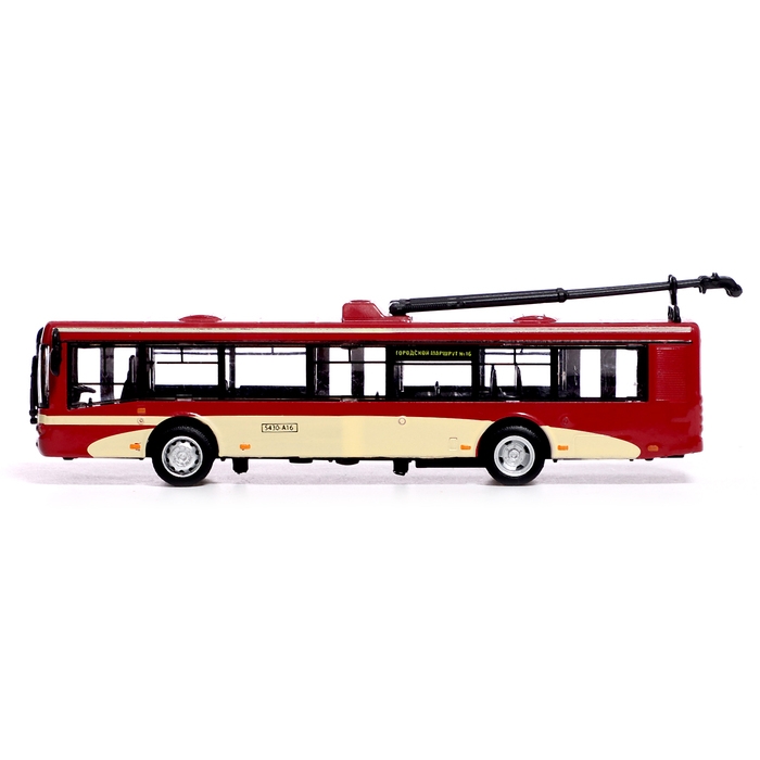 Троллейбус металлический, 1:72, инерционный, цвет бордовый Троллейбус металлический, 1:72, инерционный, цвет бордовый