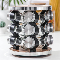 Набор для специй из стекла на подставке &laquo;Хай-тек&raquo;, 19&times;19&times;21,5 см, ёмкость, 90 мл, 4&times;9,5 см, 12 шт