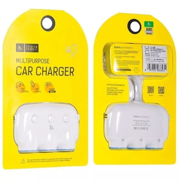 Разветвитель прикуривателя Hoco C1, белый Разветвитель прикуривателя Hoco C1, белый