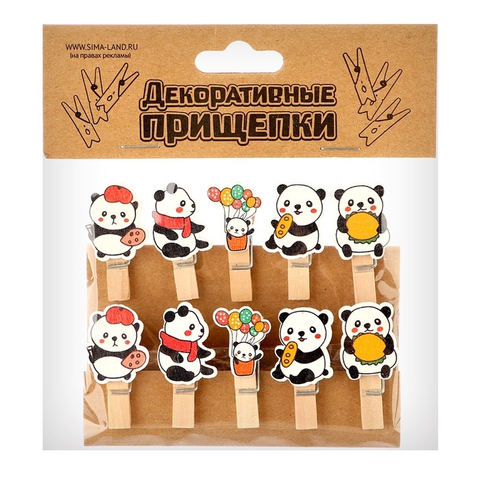 Прищепки декоративные «Панды» набор 10 шт. Прищепки декоративные «Панды» набор 10 шт.