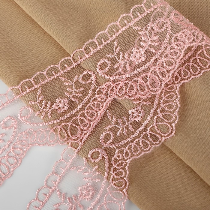 Кружево на сетке, 50 мм &times; 11 &plusmn; 1 м, цвет нежно-розовый