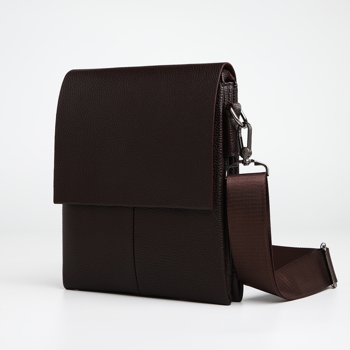 Сумка мужская через плечо TEXTURA, наружный карман, цвет коричневый