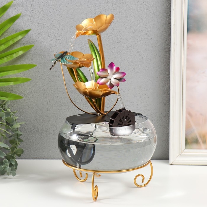 Фонтан настольный от сети Фонтан настольный от сети "Стрекоза в цветах" 21х21х34 см