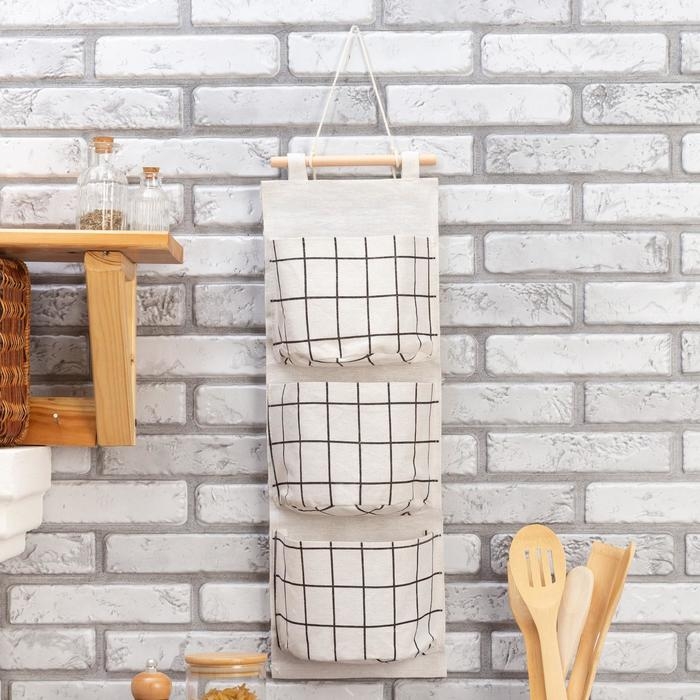 Органайзер подвесной с карманами Доляна &laquo;Клетка&raquo;, 3 отделения, 57&times;19 см, цвет белый