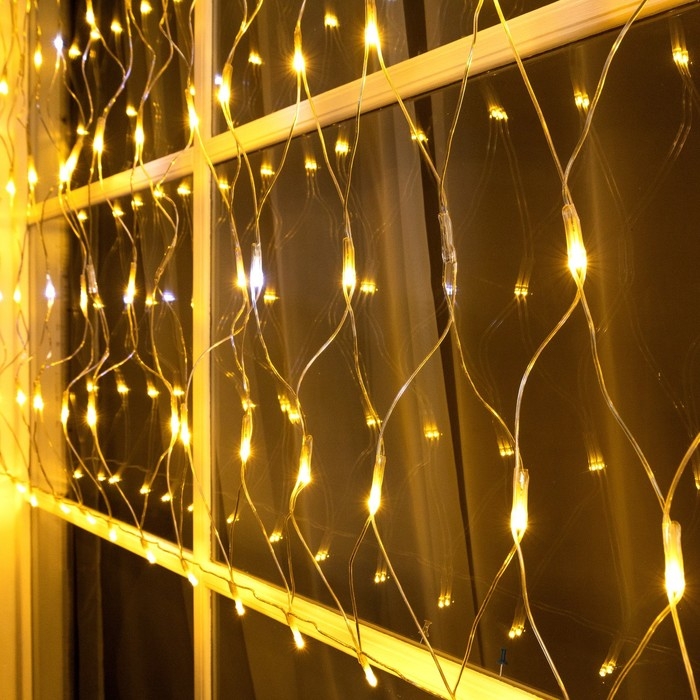 Гирлянда &laquo;Сеть&raquo; 1.2 &times; 1.5 м, IP44, УМС, прозрачная нить, 36 LED, свечение тёплое белое, мерцание белым 24 В