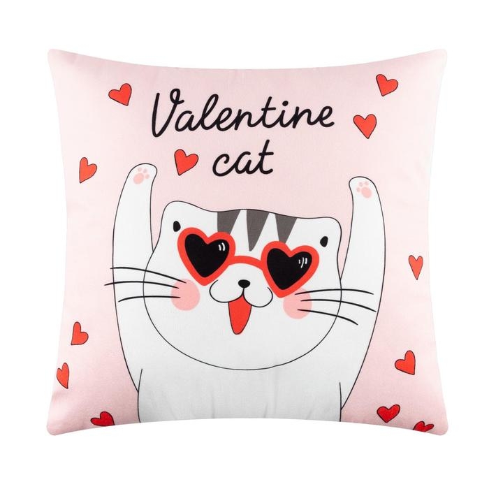 Подушка Подушка "Этель" Valentine cat, 40х40 см, велюр, 100% п/э