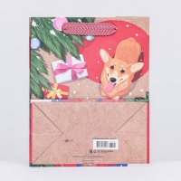 Новый год. Пакет бумажный подарочный новогодний крафт "Новогоднее утро" 18 х 22,3 х 10 см.