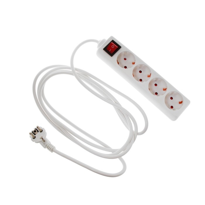 Удлинитель Luazon Lighting, 4 розетки, 3м, 6А,1300 Вт, ПВС 3х0.75 мм2, с з/к, с выкл., Б Удлинитель Luazon Lighting, 4 розетки, 3м, 6А,1300 Вт, ПВС 3х0.75 мм2, с з/к, с выкл., Б