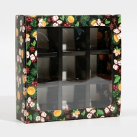 Коробка под 9 конфет с ячейками &laquo;Вкусный новый год&raquo; 14,5 х 14,5 х 3,5 см, Новый год