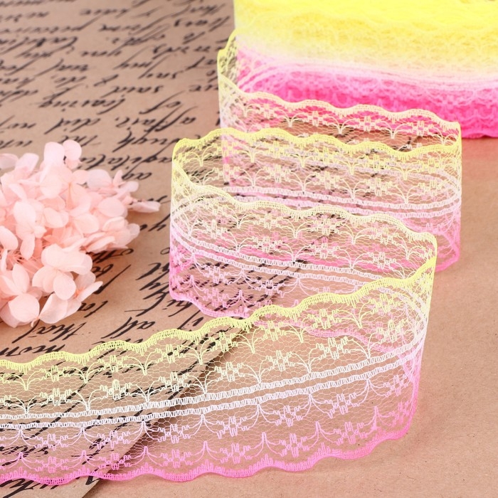 Кружево капроновое &laquo;Градиент&raquo;, 45 мм &times; 10 &plusmn; 1 м, цвет розовый/жёлтый №5