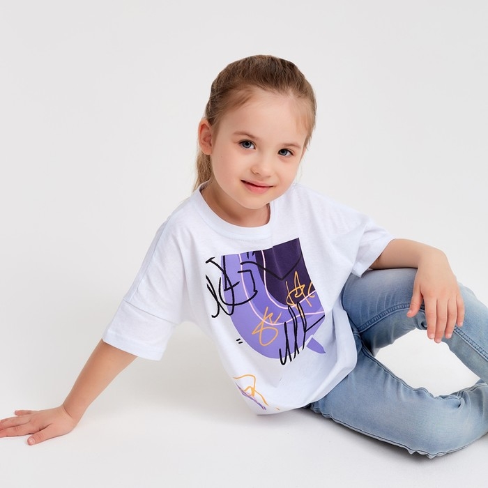 Футболка детская MINAKU Colors, цвет белый/фиолетовый, рост 134 Футболка детская MINAKU Colors, цвет белый/фиолетовый, рост 134