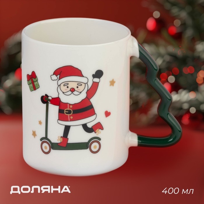 Новогодняя кружка Доляна &laquo;Веселый дедушка&raquo;, 400 мл, 12,5&times;8,5&times;10,7см, цвет белый