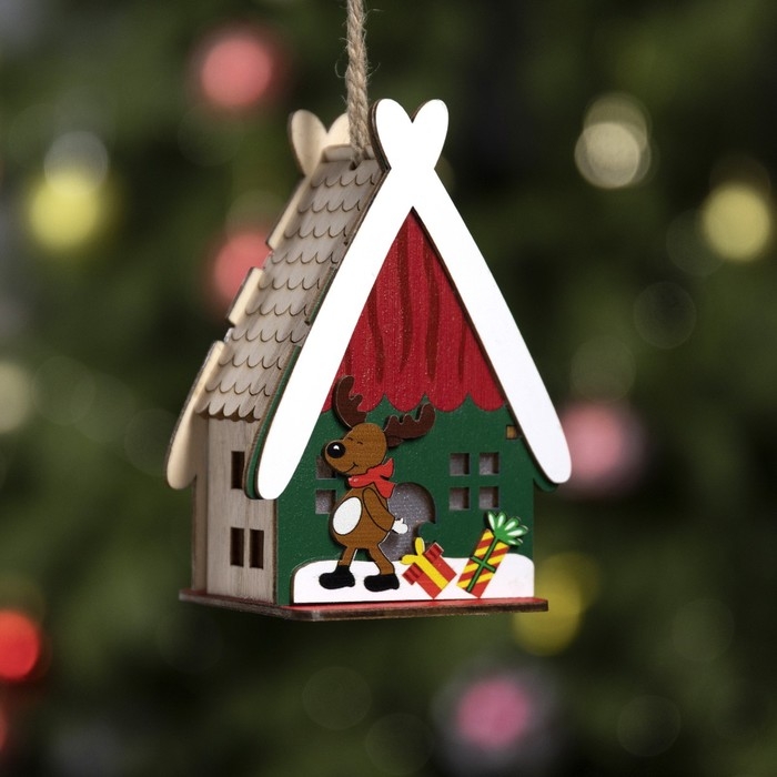 Ёлочная игрушка &laquo;Домик с оленем&raquo;, от батареек, свечение тёплое белое
