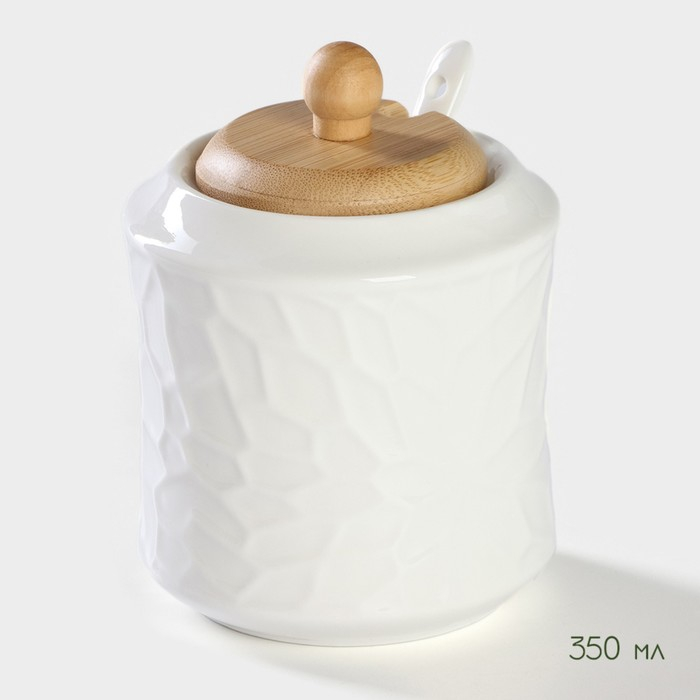 Набор фарфоровый для специй BellaTenero &laquo;Кракле&raquo;, 3 предмета: солонка 100 мл, перечница 100 мл, сахарница с ложкой 350 мл, цвет белый