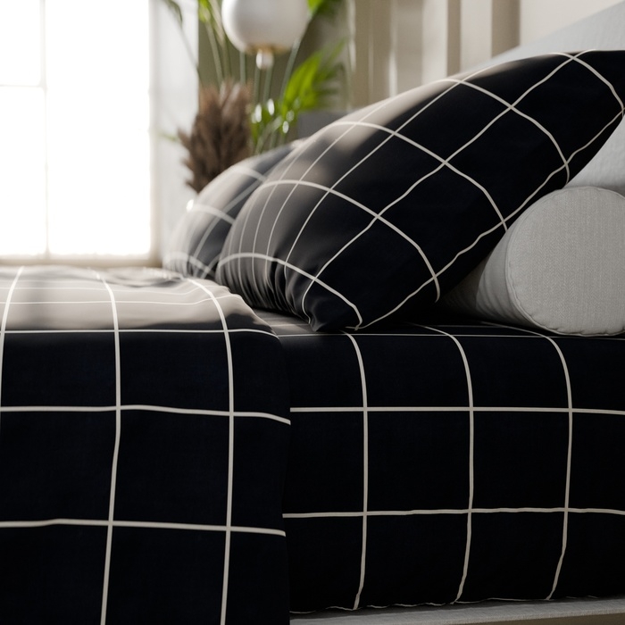 Постельное бельё Этель 2 сп "Клетка" цвет чёрный 175х215, 200х220, 50х70-2 шт, бязь, 125 г/м2