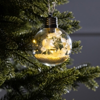 Ёлочный шар &laquo;Белые лепестки&raquo;, батарейки, 5 LED, свечение тёплое белое