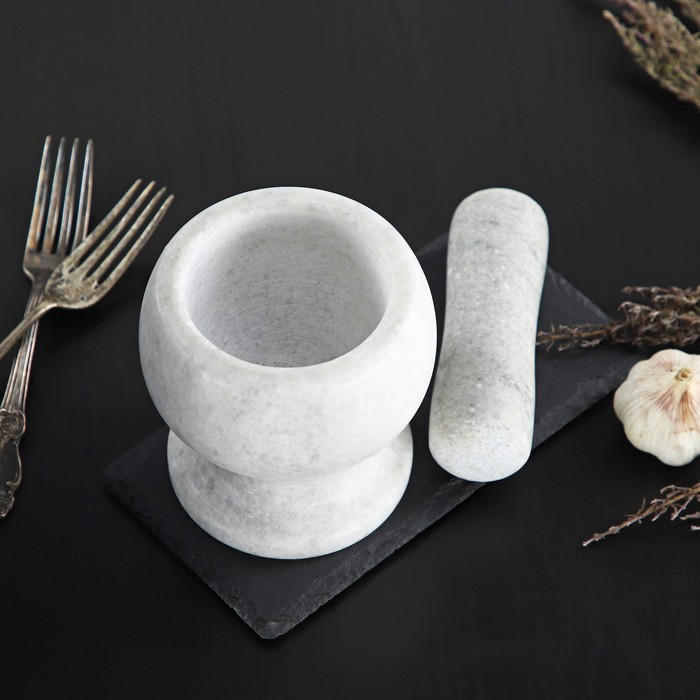 Ступка с толкушкой Magistro &laquo;Мрамор&raquo;, натуральный камень, цвет белый