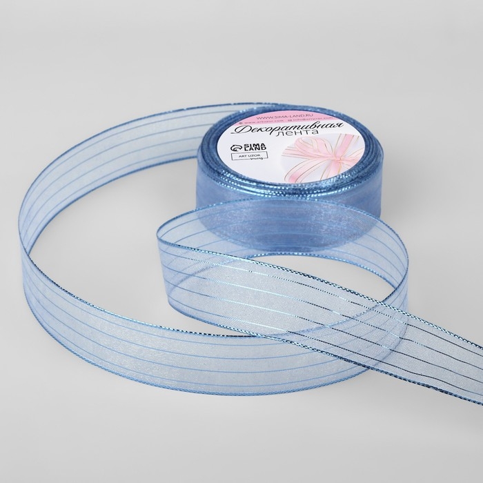 Лента капроновая, с люрексом, 25 мм &times; 9,1 &plusmn; 0,5 м, цвет голубой